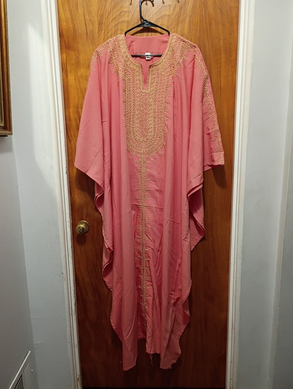 Embroidered Pink Kaftan with Gold Threading